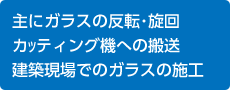 ガラスの
カｯティング機への搬送建築現場でのガラスの施工